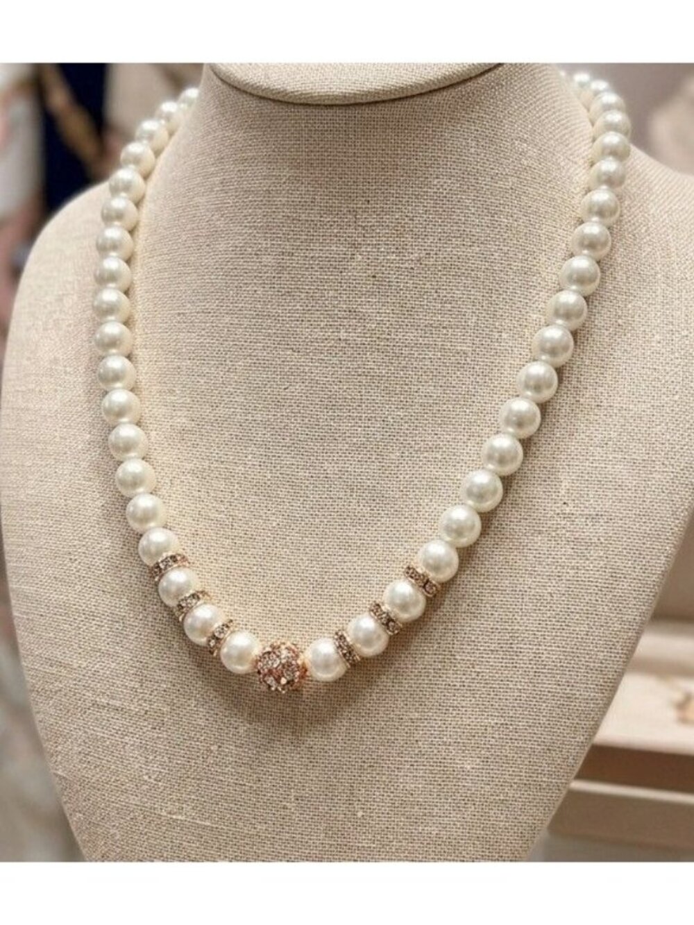 Faux Pearl & Crystal Ball Necklace